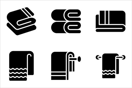 Hotel bath towel icon set. Folded towels. Stacked textile fabric, vector illustration on white background