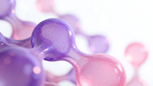 Molecular structure with purple and pink spheres