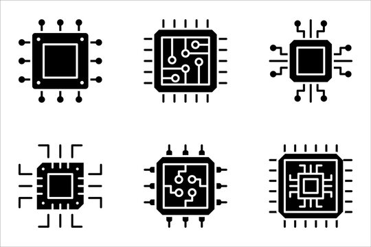 Microchip icon set, Microchip icon with circuit board. vector illustration on white background