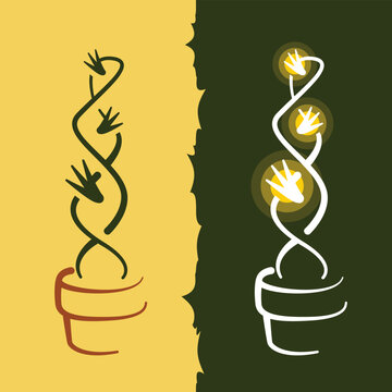 Elegant line art vector illustration of a cactus with crown-shaped thorns and a magical glowing effect. Mystical desert plant graphic design.