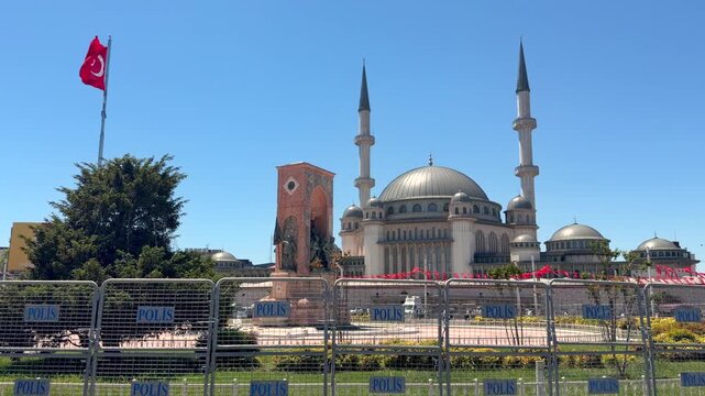 A Shot of Taksim Mosque and Republic Monument in Istanbul Turkey