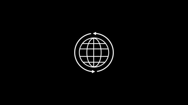 Round globe with 2 sync arrows around icon. Globe symbol silhouette. Internet icon. World international earth globe icon. World icons. Motion graphic design, stylized globe icon with circular arrows.