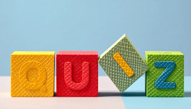 Quiz Word Spelled with Colorful Educational Letter Blocks