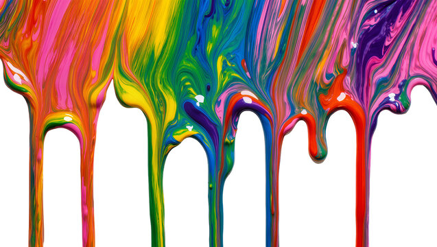 Rainbow colored paint dripping, isolated on transparent background