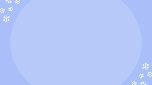 Seamless looping background animation of swinging snowflakes in the corners with text copy space. Flat style seasonal winter holiday illustration on light blue solid color