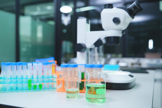 Laboratory with Microscopes and Chemical Solutions for Research