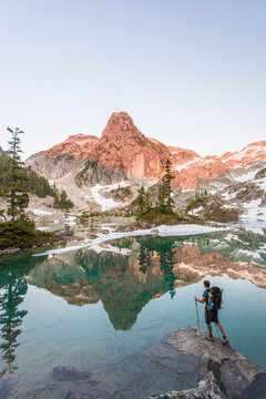 Hiker takes in view of Watersprite Lake
