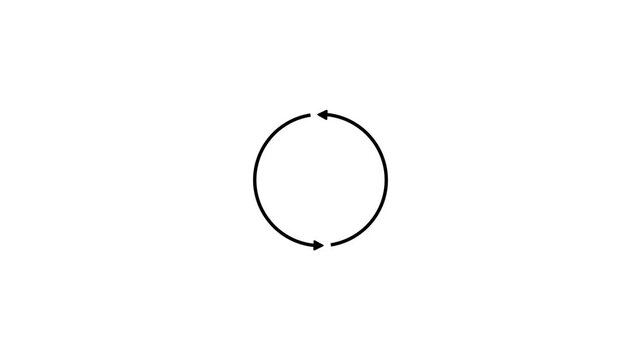 Minimal Loader Refresh button, Circle arrow repeat, Reload icon animation. Refresh icon animation, Circular loading animation featuring an arrow with a tapered trailing effect, seamless loop.