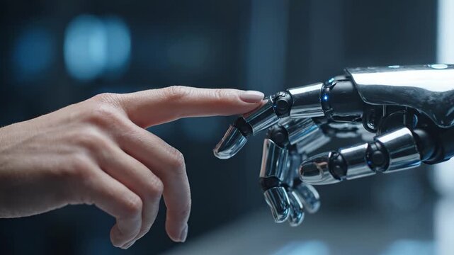 A Fascinating Moment of Connection Between Human and Robot: The Touch of a Hand That Bridges the Gap Between Technology and Humanity