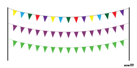 Obraz premium Bright multicolored decorative bunting flags arranged in neat horizontal rows on a white background vector design
