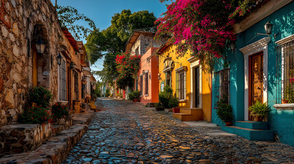 Fototapeta premium historic_street_in_colonial_town_with_cobblestone