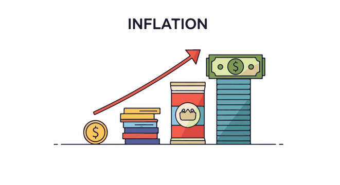 A colorful illustration showing the effects of inflation with rising prices