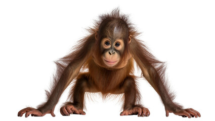 Young orangutan baby crawling on all fours, isolated on transparent background © Piotr