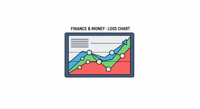 A colorful line graph showing financial loss trends over time with red, green and blue lines