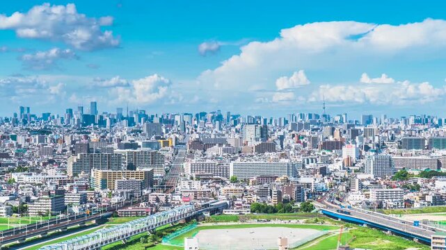 【神奈川県－東京都】川崎から見る東京の都市風景　タイムラプス　pan right