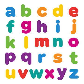 Colorful lowercase alphabet letters on a white background