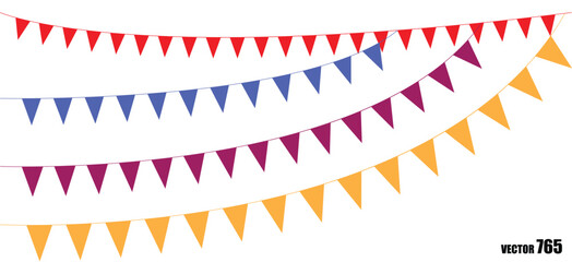Obraz premium Colorful Triangular Paper Flags Banner Decoration Vector Illustration Line Art