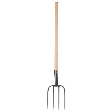 Wooden handled garden fork for soil cultivation