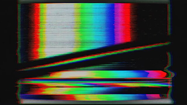 Retro analog television glitch effect with distorted color bars