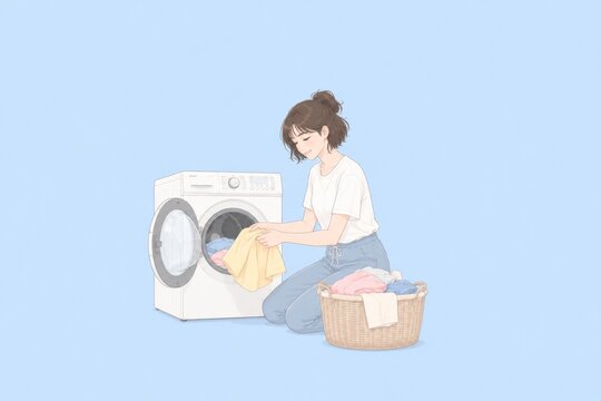 Cute pastel illustration of a young person's healthy morning self-care routine.