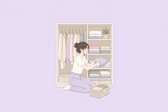 Cute pastel illustration of a young person's healthy morning self-care routine.