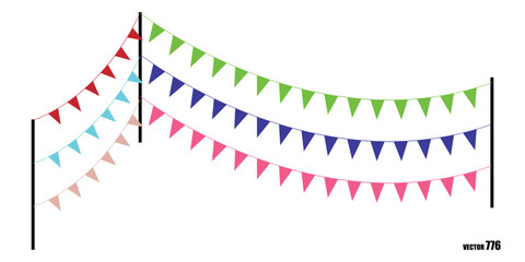 Fototapeta premium Colorful Triangular Bunting Flags Hanging on String Vector Illustration