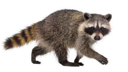 Raccoon walking with striped tail and black eye mask © Maria