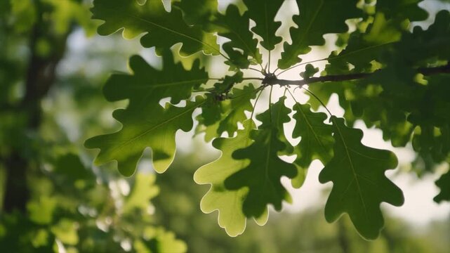 Sunlight filtering through fresh green oak leaves in forest nature trees summer sun spring nature trees summer sun spring