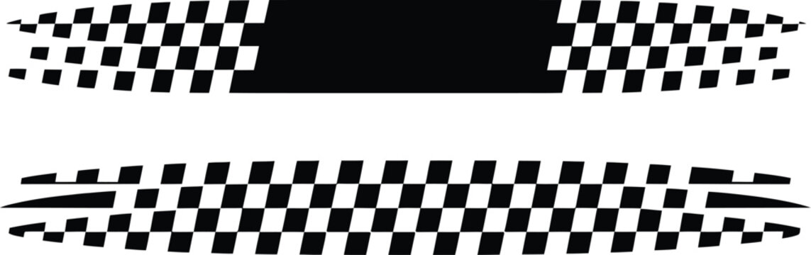 Racing stripes graphics, checkered flag and sport car decal designs for motorsport branding vehicle wraps auto racing and automotive customization.