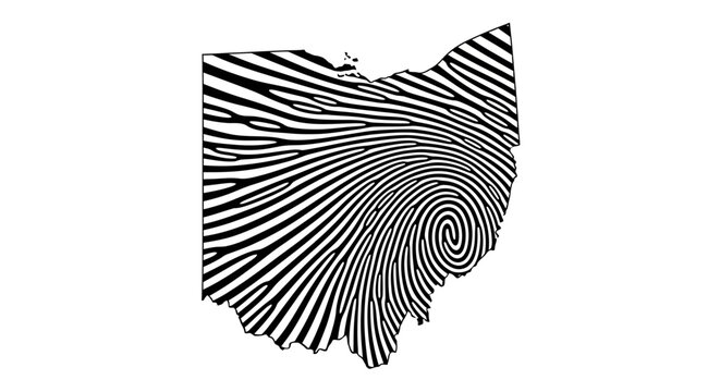 Ohio state map fingerprint pattern, black and white background