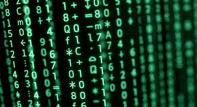 Abstract digital green code matrix flow background isolated on with technology programming software transparent