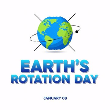 Earths rotation day illustration with globe and orbiting satellite on white background