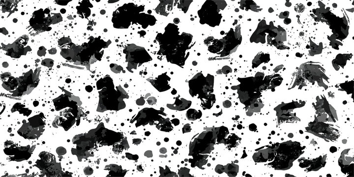 Black Leopard Print Background with Grunge Ink Splash Texture Design.