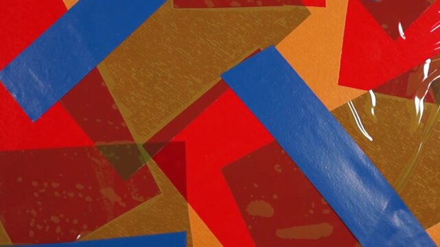 Rotation of striped coloured duct tape surface. Close-up, topview	