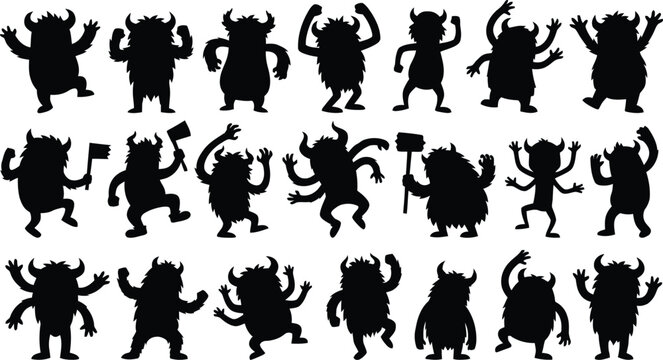 Cartoon monsters dancing in celebration