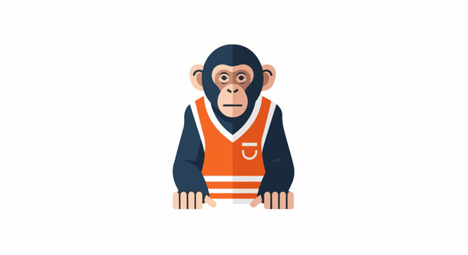 A cartoon monkey wearing an orange safety vest