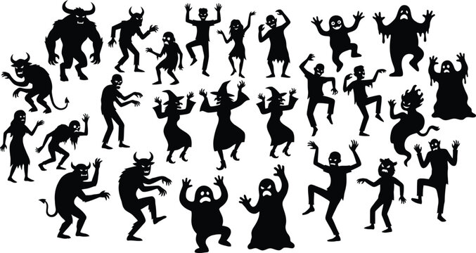 Silly dancing cartoon monsters and ghosts