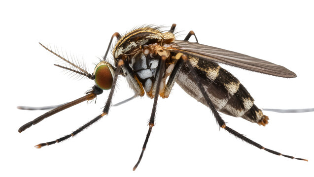 Detailed mosquito with striped body and segmented legs