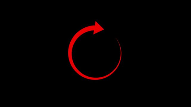 Circular refresh reload icon animation with rotating arrows on black background 4k video animation.