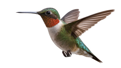 Obraz premium Ruby-throated hummingbird in flight with wings spread