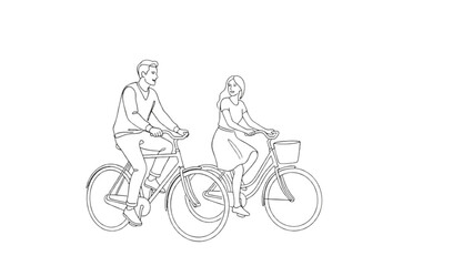 Obraz premium Couple Riding Bicycles One Line Architectural Vector SVG 