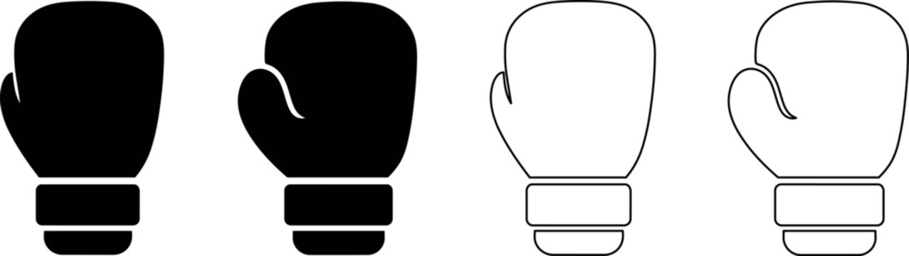 Set of boxing glove icons in silhouette and outline styles