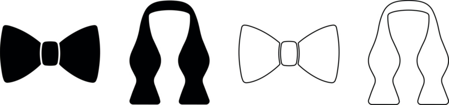 Set of bow tie and wig silhouette icons for design
