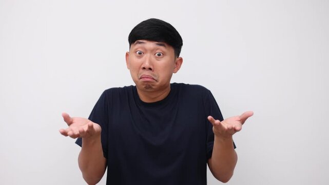 Man black shirt confused face gesture I don't know,Man jeans shirt doubt