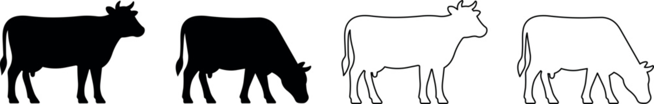 Stylized cow silhouettes in various styles for creative projects
