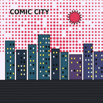 Pop Comic Art City Skyline Scene