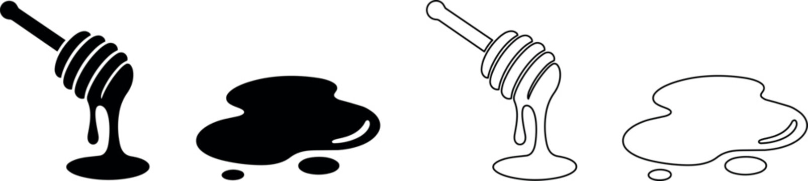 Iconic honey dipper with dripping golden liquid and a puddle