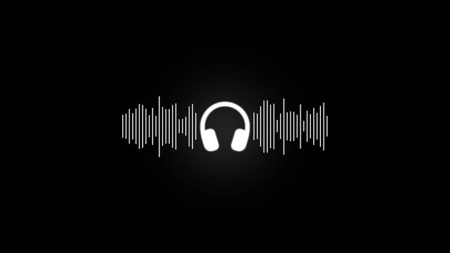 Headphone Sound Wave Loop Simple 4K Audio Visualizer, Animated audio waveform with headphone user digital sound visualization for podcast and music production, Dynamic white audio visualizer- Music 