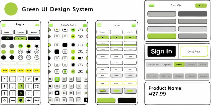 Collection Of Flat User Interface Icons In Green And Gray