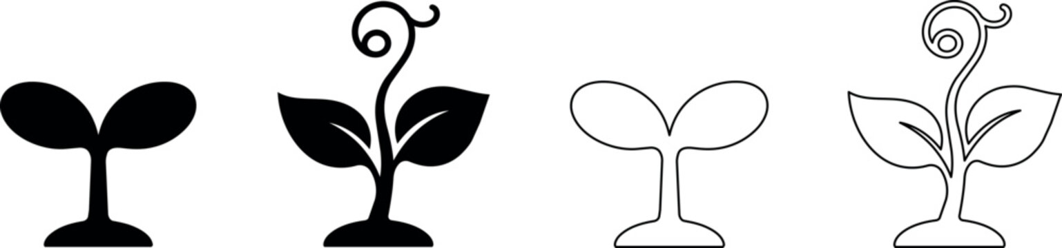 Seedling growth stages shown as icons in silhouette and outline styles